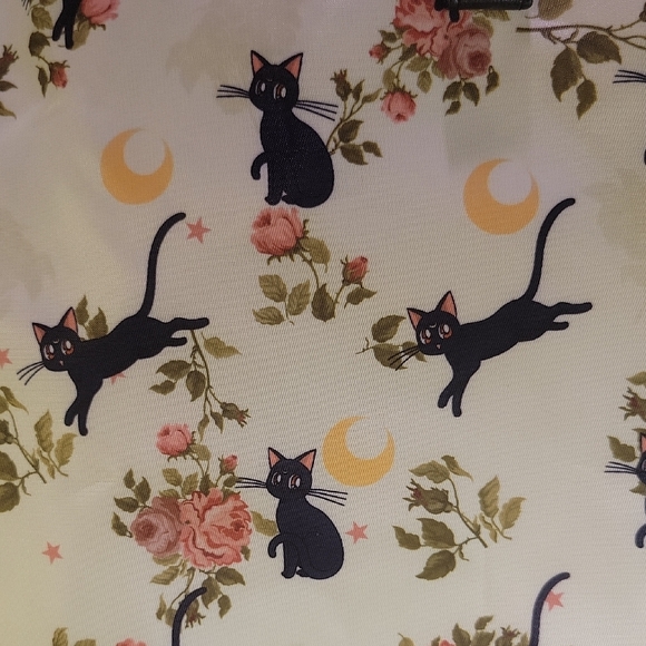 Sailor Moon Cat and Floral Print Tote Bag - Black and Cream, EUC - Picture 3 of 9